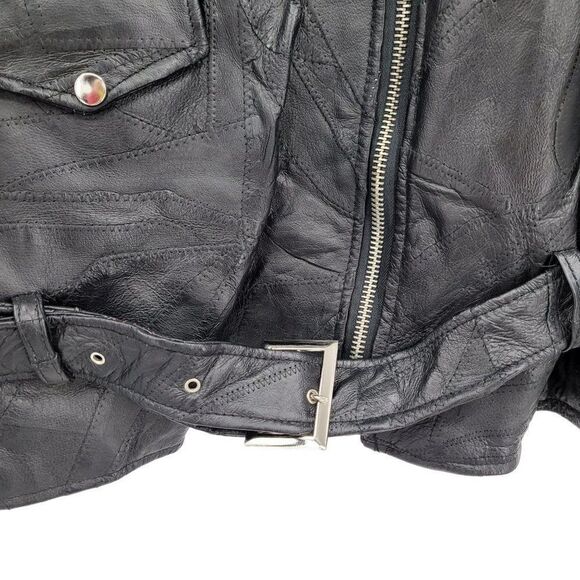 Vintage 90's Flight‎ Path Leather Jacket Deadstock Moto Biker Patchwork Black XL - Picture 13 of 17